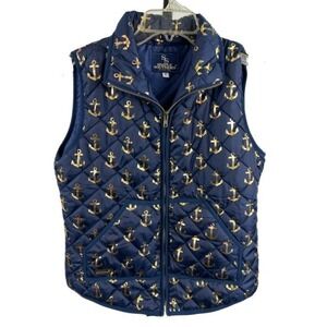 Simply Southern Nautical Vest Navy Blue Quilted Puffer Women's Size Medium